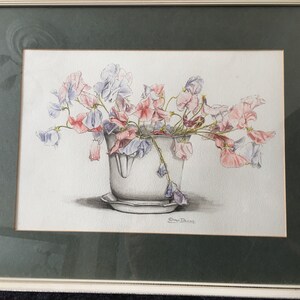 Vintage Sweet peas original drawing by Simon Bacon