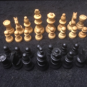 Antique Boxwood Chess pieces in their original wooden box