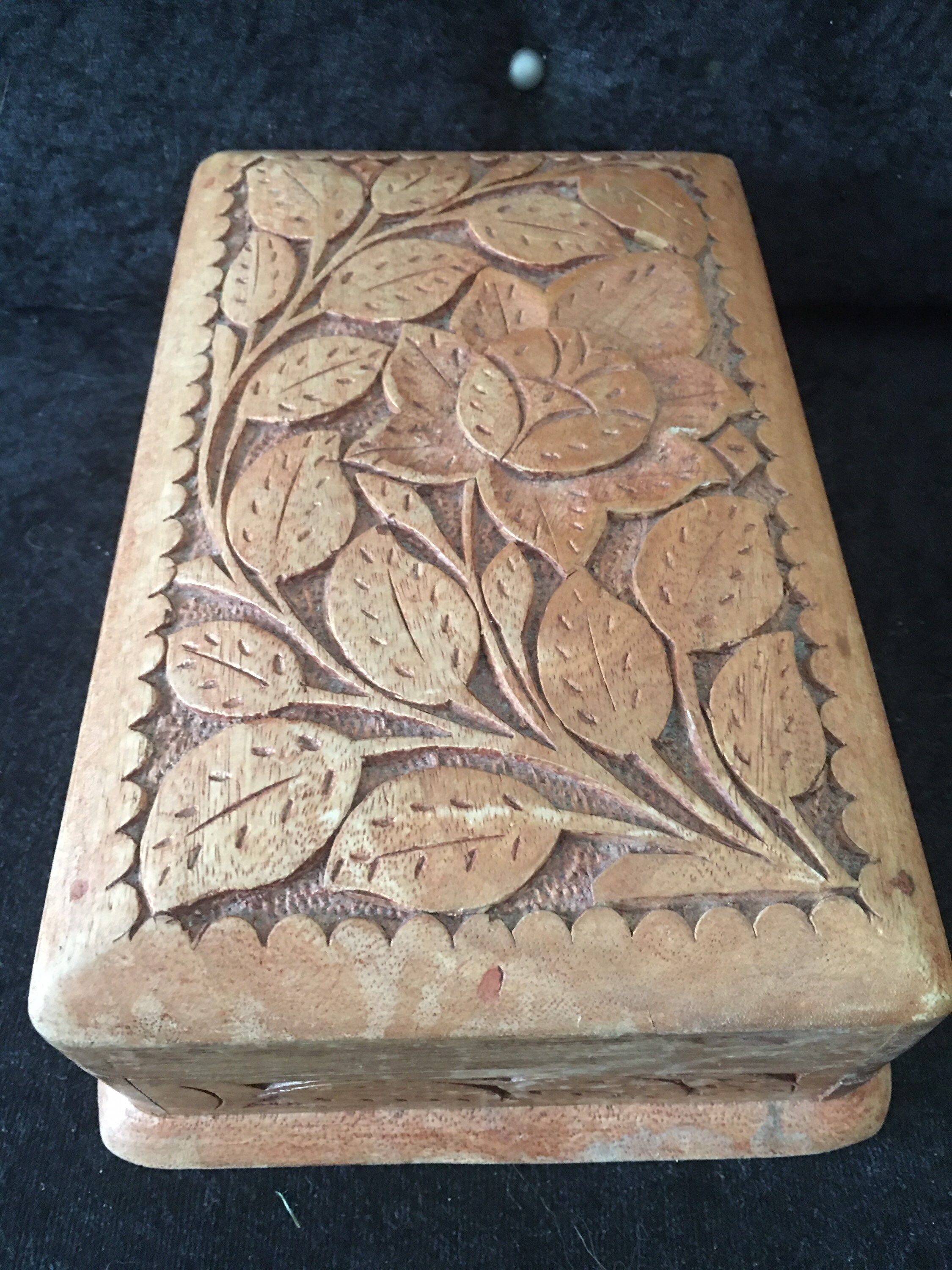 Vintage Puzzle Box Hand Carved Flower and Leaf Pattern Wooden Etsy UK
