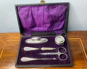 Juego de manicura Art Déco vintage de plata de ley de Henry Matthews, 1917