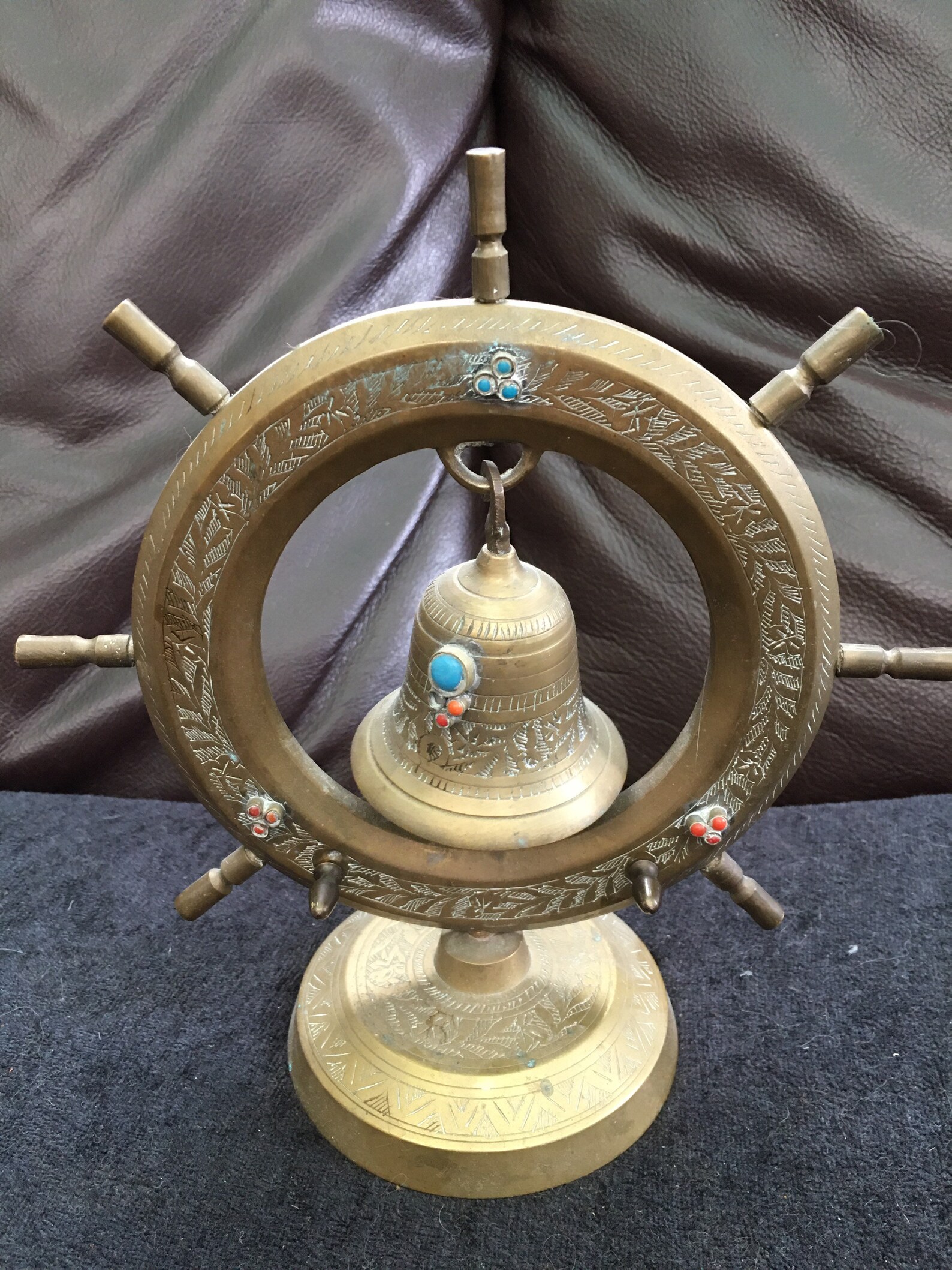 Vintage Ships Wheel Solid Brass Dinner Gong Bell Table Etsy