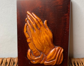 Vintage Mahogany Praying Hands wall plaque
