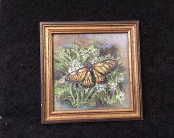 Vintage original Framed Pastel Butterfly Picture framed