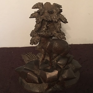 Antique Black Forest Candleholder with mountain goat rocks and Tree