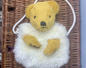 Vintage Sammlerstück Merrythought TEDDY BEAR Reißverschlusstasche Hand Muff