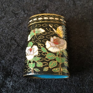 Antique Chinese Cloisonné Enamel and Brass Trinket Box with Butterflies and Flowers