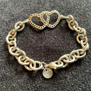 Vintage heavy Sterling silver 925 Twin Heart Bracelet