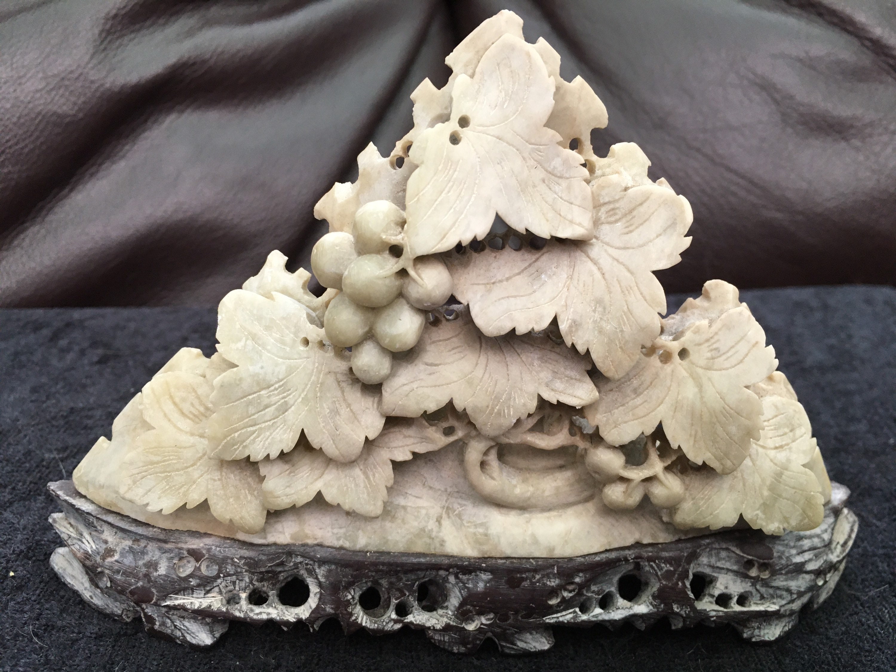 Vintage Chinese / Japanese Soapstone Carving of Grape Vines With