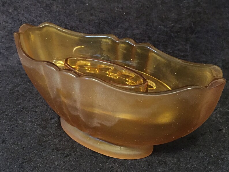 Vintage Bagley Made in England Amber Large Glass Flower Frog Etsy