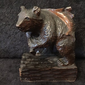 Antique Black Forest Bear carrying a Salmon on his back