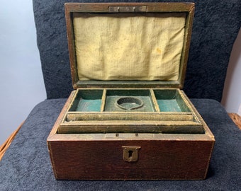 Boîte à bijoux victorienne marron antique en bois pour femmes, doublure en velours