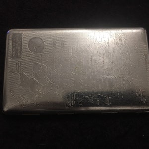 Vintage 1940s Large Chrome cigarette case with Engraved map of England and Northern Ireland and rear engine turned finish