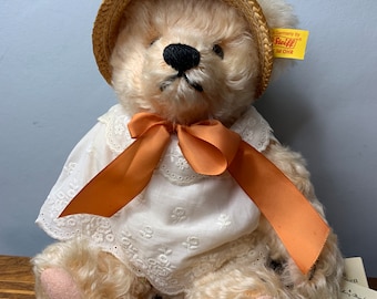 Vintage 13” Cocoa Brown Steiff Teddy Bear w/Button & Cloth Tag