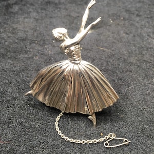 RESERVED Vintage Large Sterling Silver Dancing Ballerina Brooch by