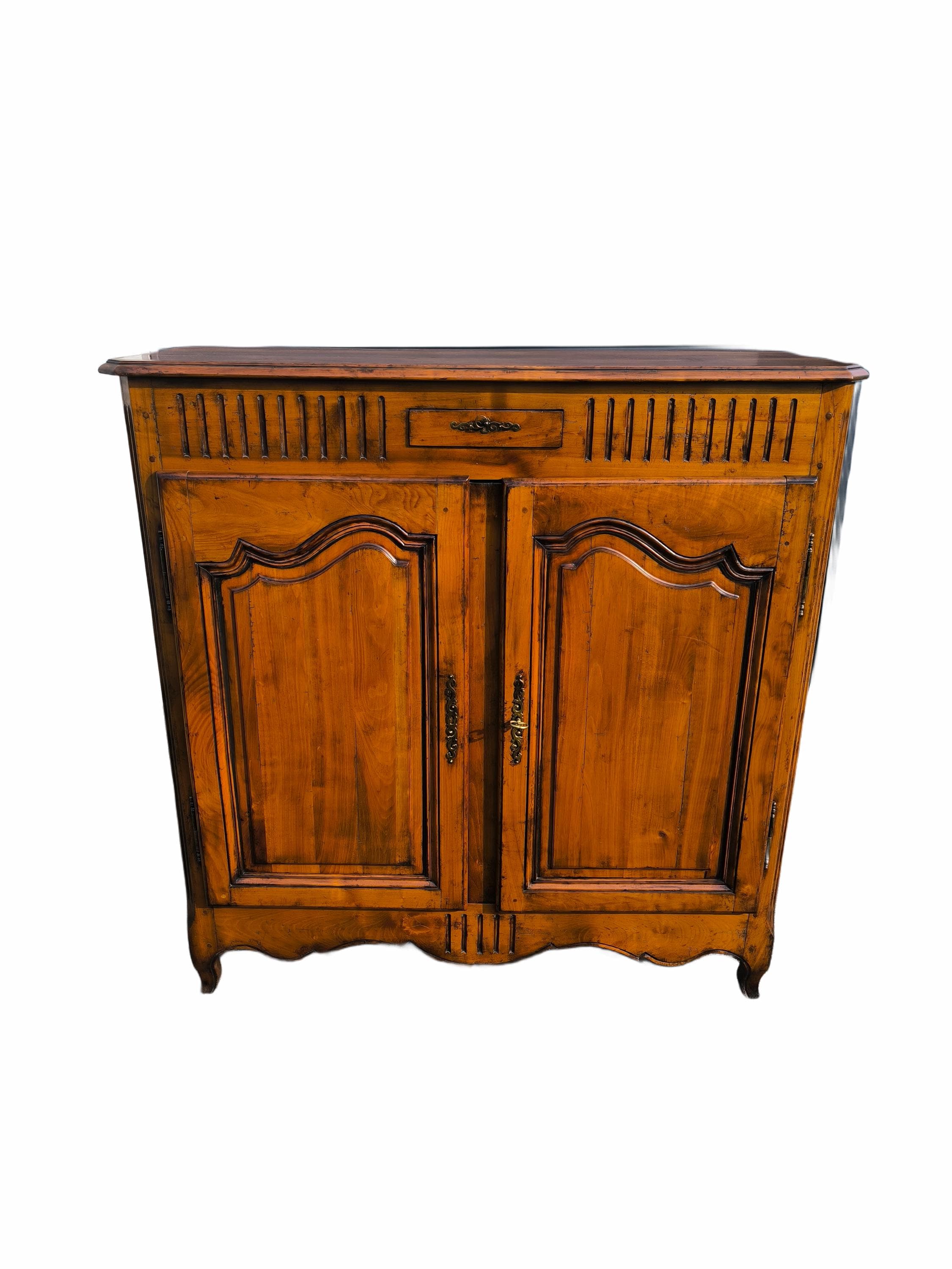Grand Buffet Armoire Baroque - Bois Massif Laqué Noir Et Marbre - Pièce Unique De Château