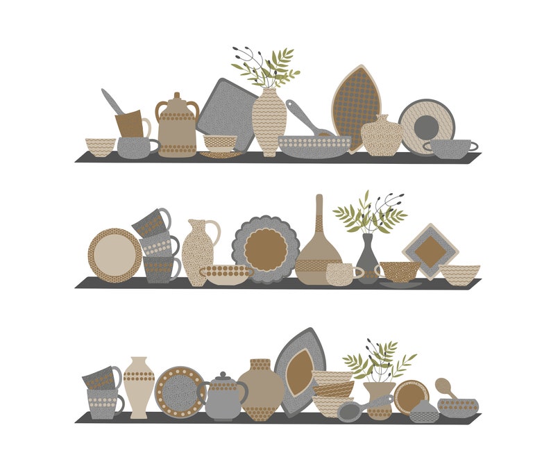 ceramic set Studio pottery clipart handmade ceramic set bowls kitchen utensils clip art ceramic plate teapot pottery bowl