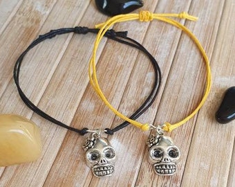 Bijoux Skull, Bracelets Skull Charm, bracelets cordon, vie & mort, Idées cadeaux, bracelets, cadeaux végétaliens, bijoux faits à la main, Halloween