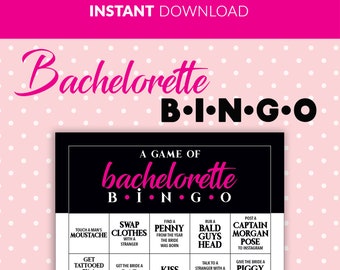 Bachelorette BINGO Party Game PRINTABLE, INSTANT Download, Hen Party, Pink, Black,  Funny, Naughty Bachelorette Games, Drinking Game, bp-03