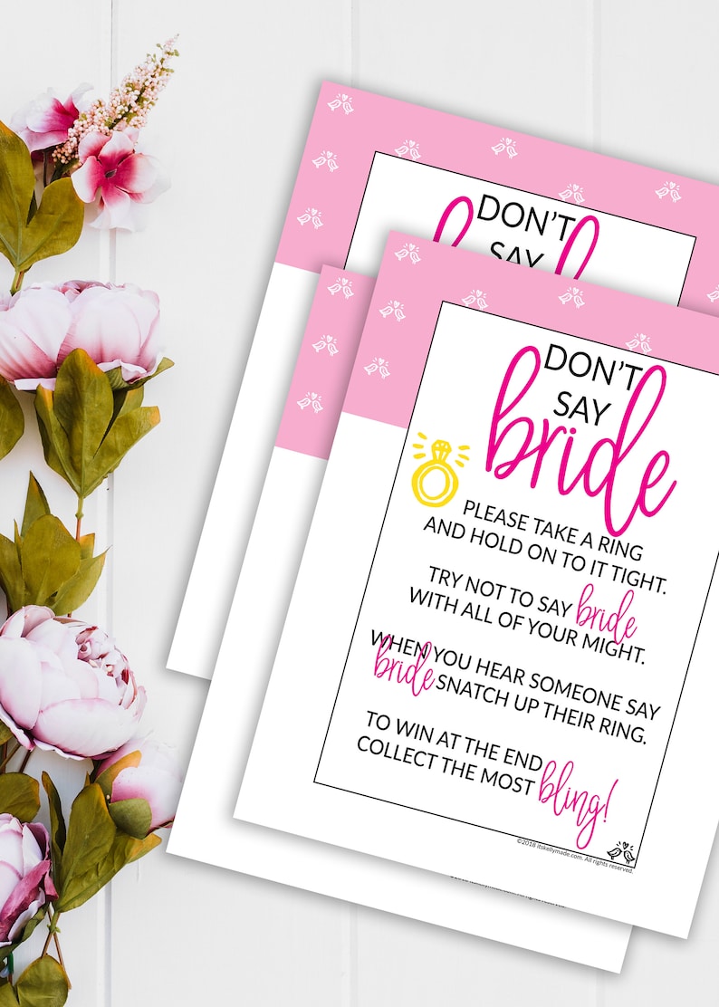 Don't Say Bride | Printable Don't Say Bride Sign | Bridal Shower Game ...