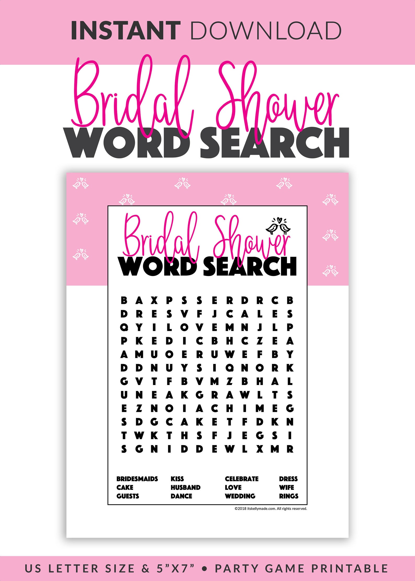 Bridal Shower Word Search Printable Word Search Bridal Etsy