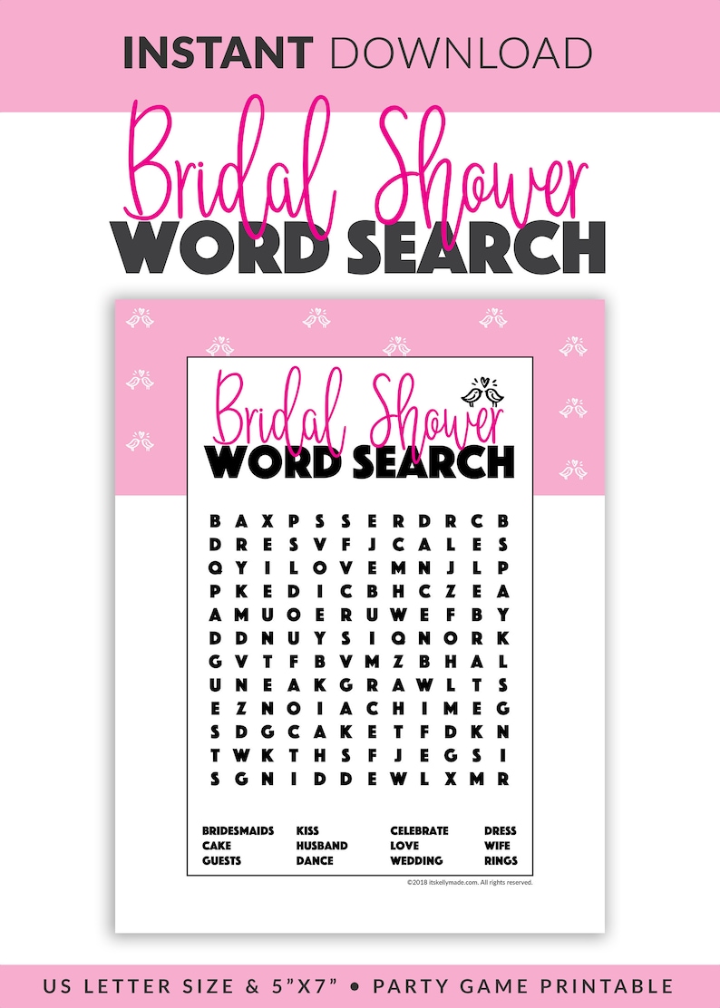 Bridal Shower Word Search | Printable Word Search | Bridal Shower Game ...