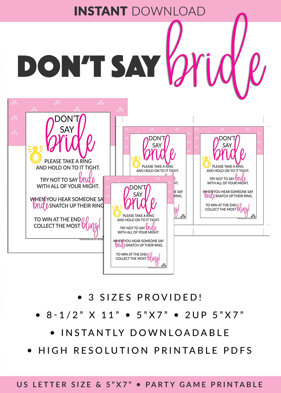 Don't Say Bride Printable Don't Say Bride Sign Bridal Shower Game ...