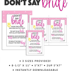 Don't Say Bride | Printable Don't Say Bride Sign | Bridal Shower Game ...