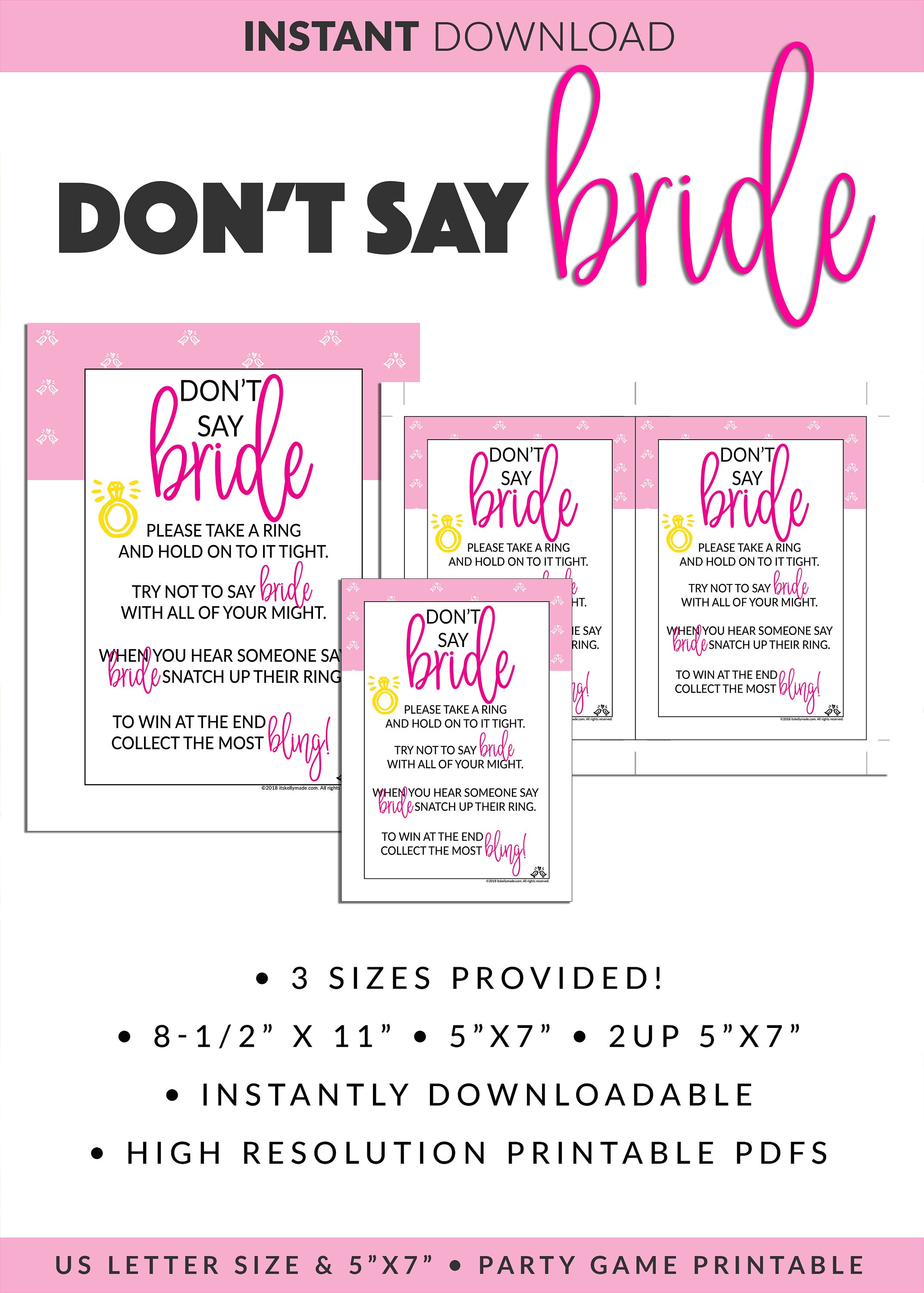 Don't Say Bride Printable Don't Say Bride Sign Bridal Shower Game ...
