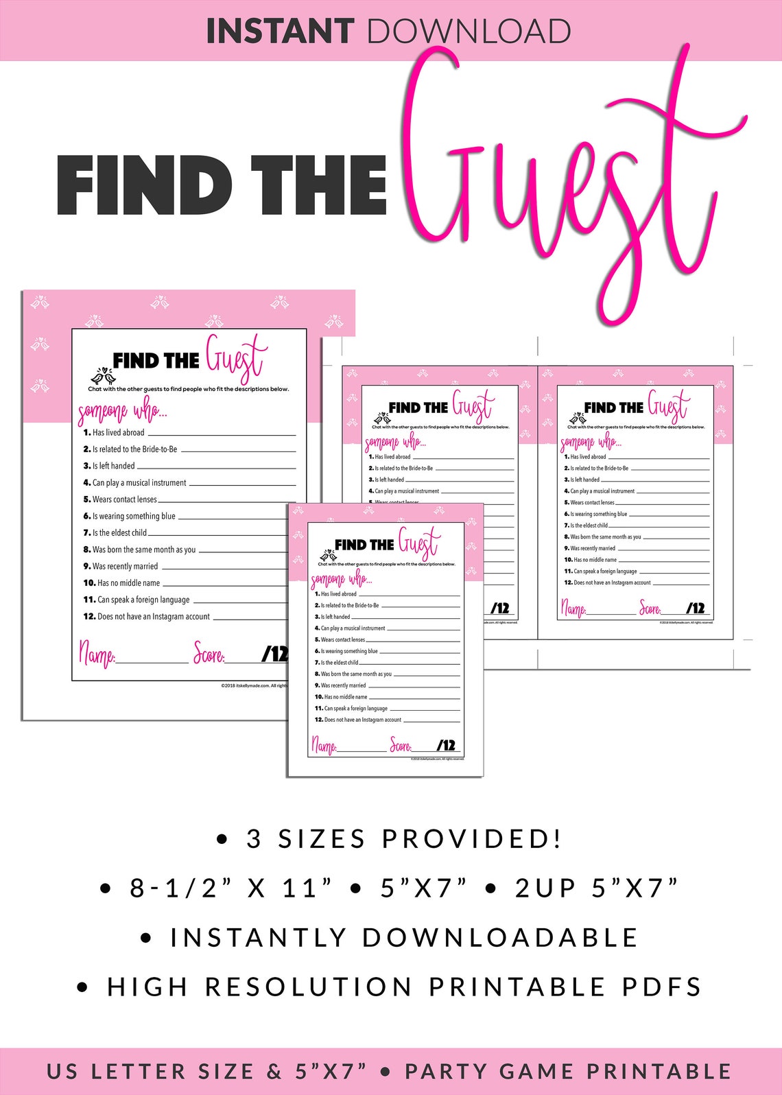 Find the Guest Printable Find the Guest Game Bridal Shower - Etsy