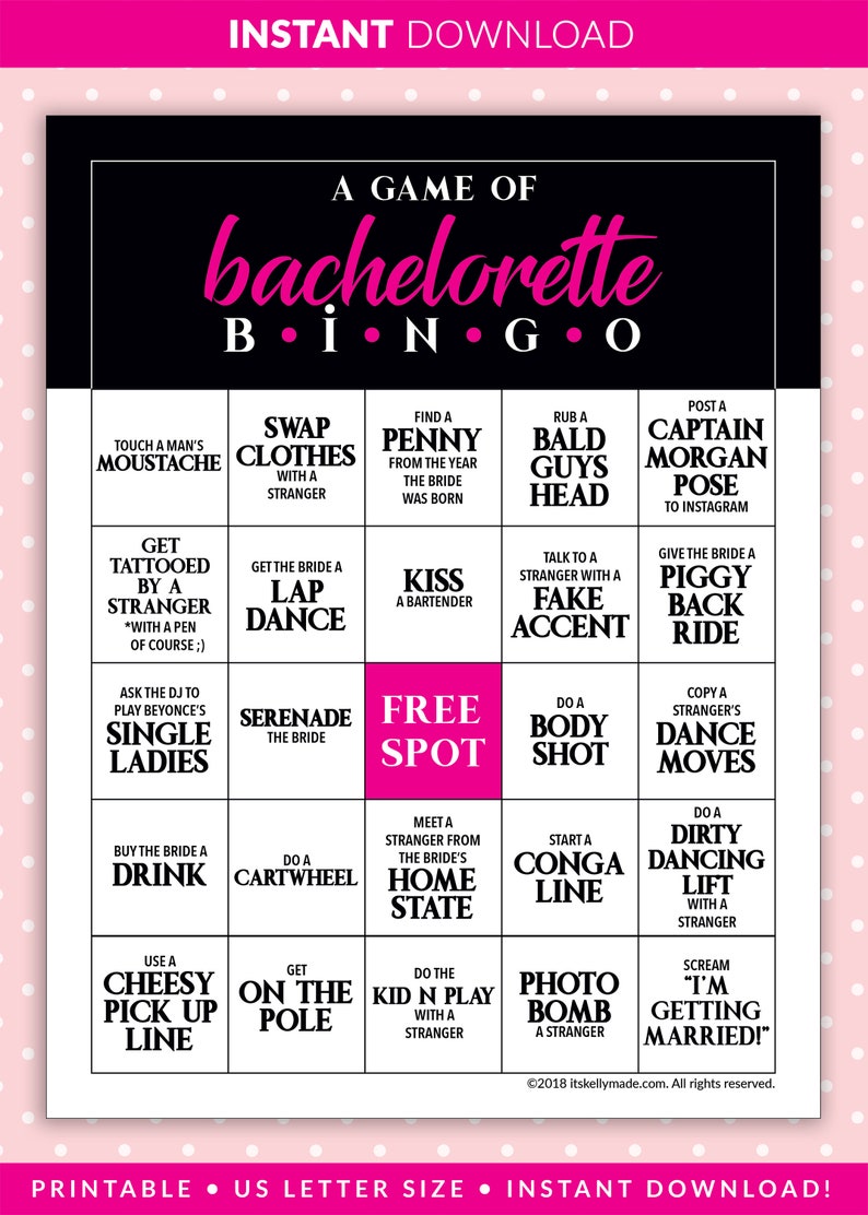 Bachelorette BINGO Party Game PRINTABLE INSTANT Download Hen Etsy
