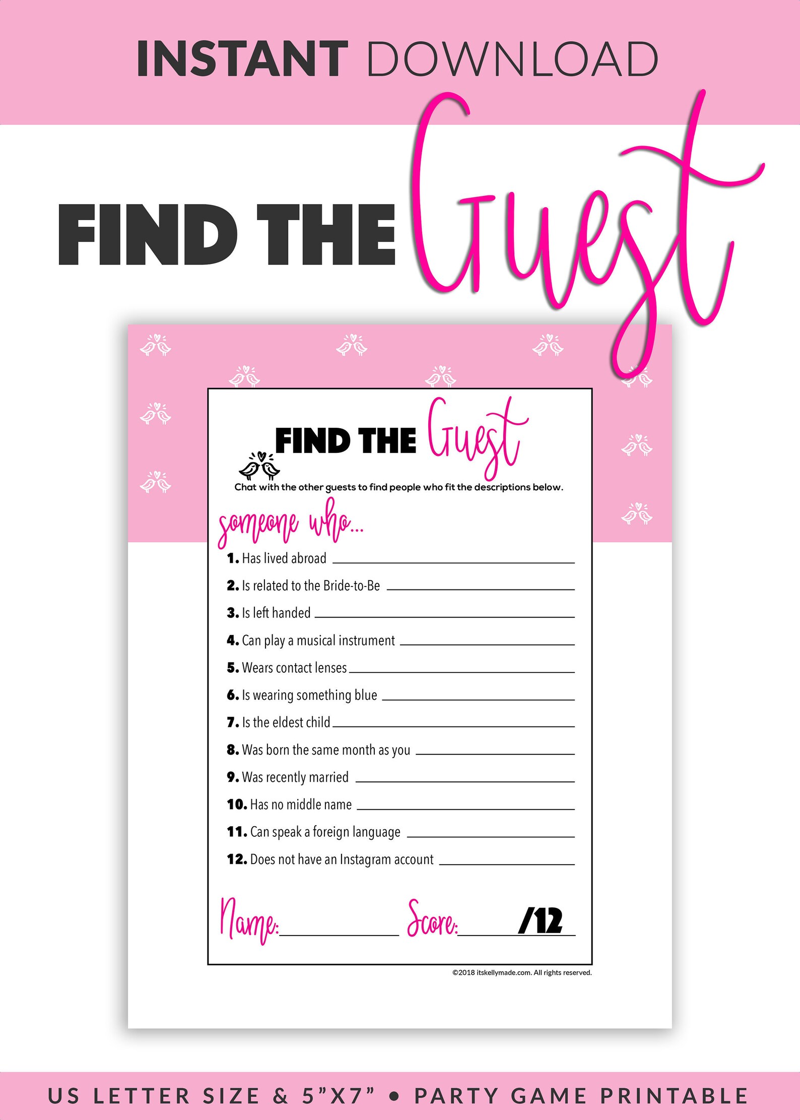 Find the Guest Printable Find the Guest Game Bridal Shower - Etsy