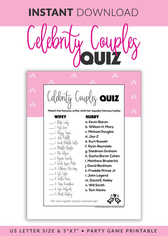 Free Printable Match the Celebrity Couple Game