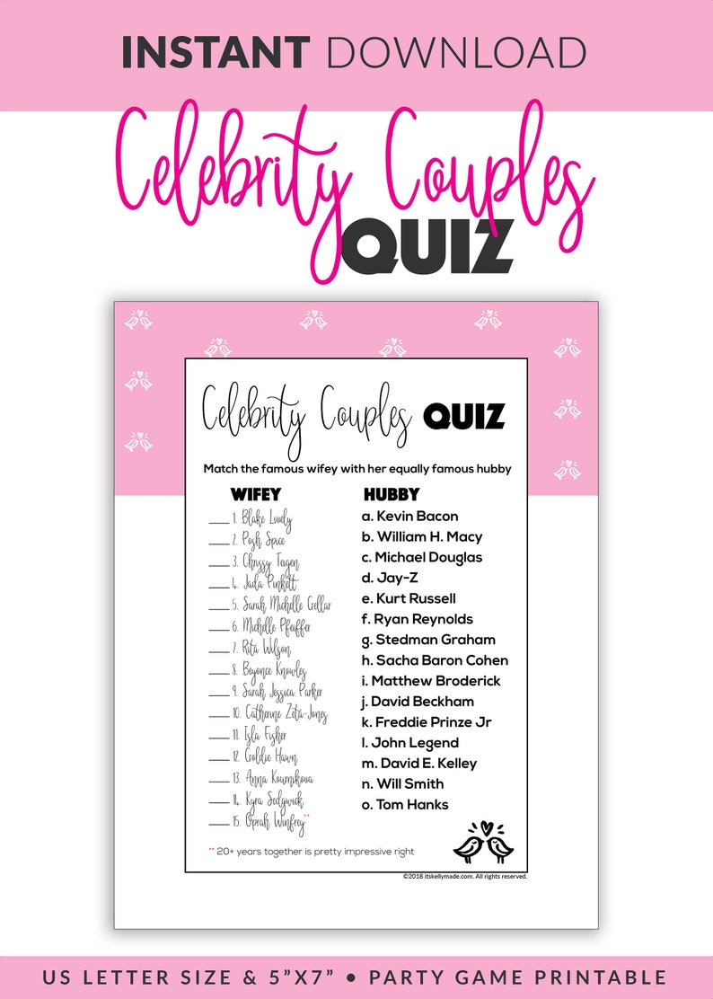 Couples Quiz Printable Couple Quiz Bridal Shower Game Bridal Shower ...