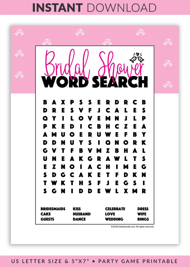 Bridal Shower Word Search | Printable Word Search | Bridal Shower Game ...