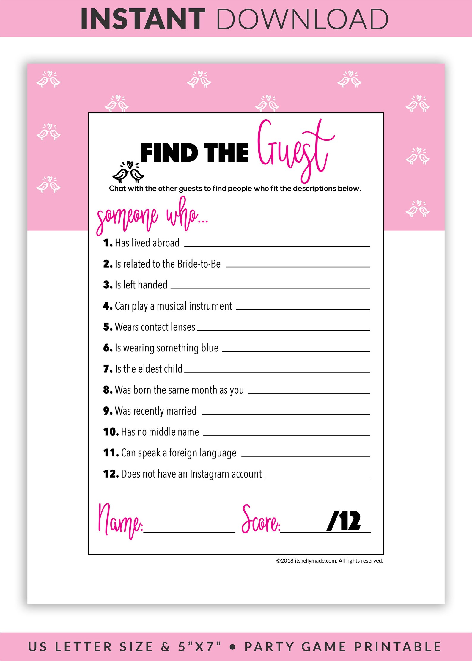 Find the Guest Printable Find the Guest Game Bridal Shower - Etsy