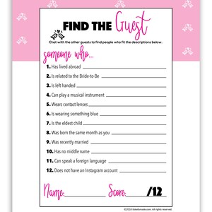 Find the Guest | Printable Find the Guest Game | Bridal Shower Game ...