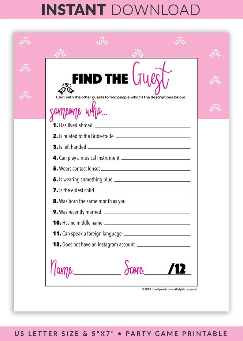 Find the Guest Printable Find the Guest Game Bridal Shower - Etsy
