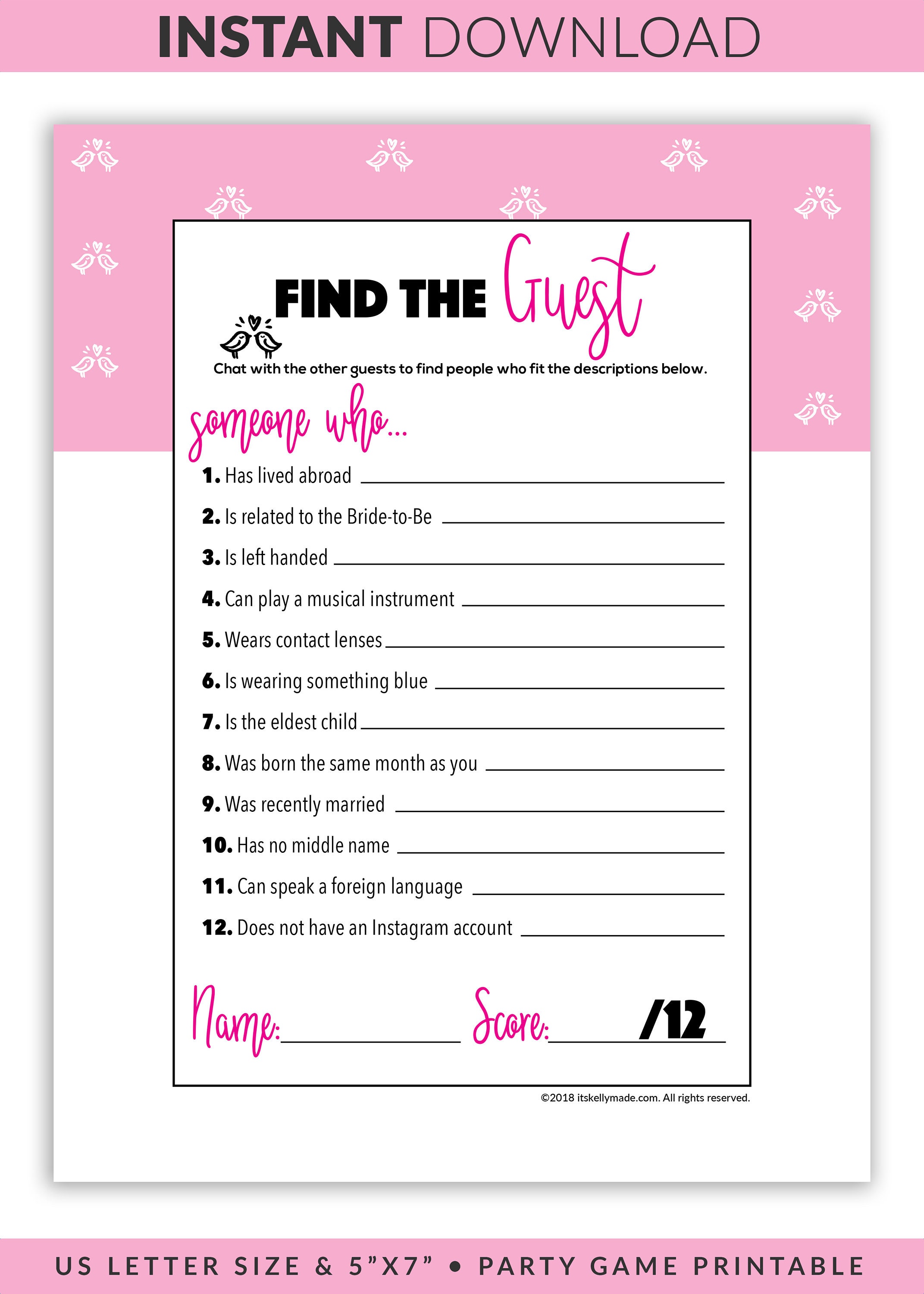 Find the Guest Printable Find the Guest Game Bridal Shower - Etsy