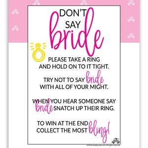 Don't Say Bride | Printable Don't Say Bride Sign | Bridal Shower Game ...
