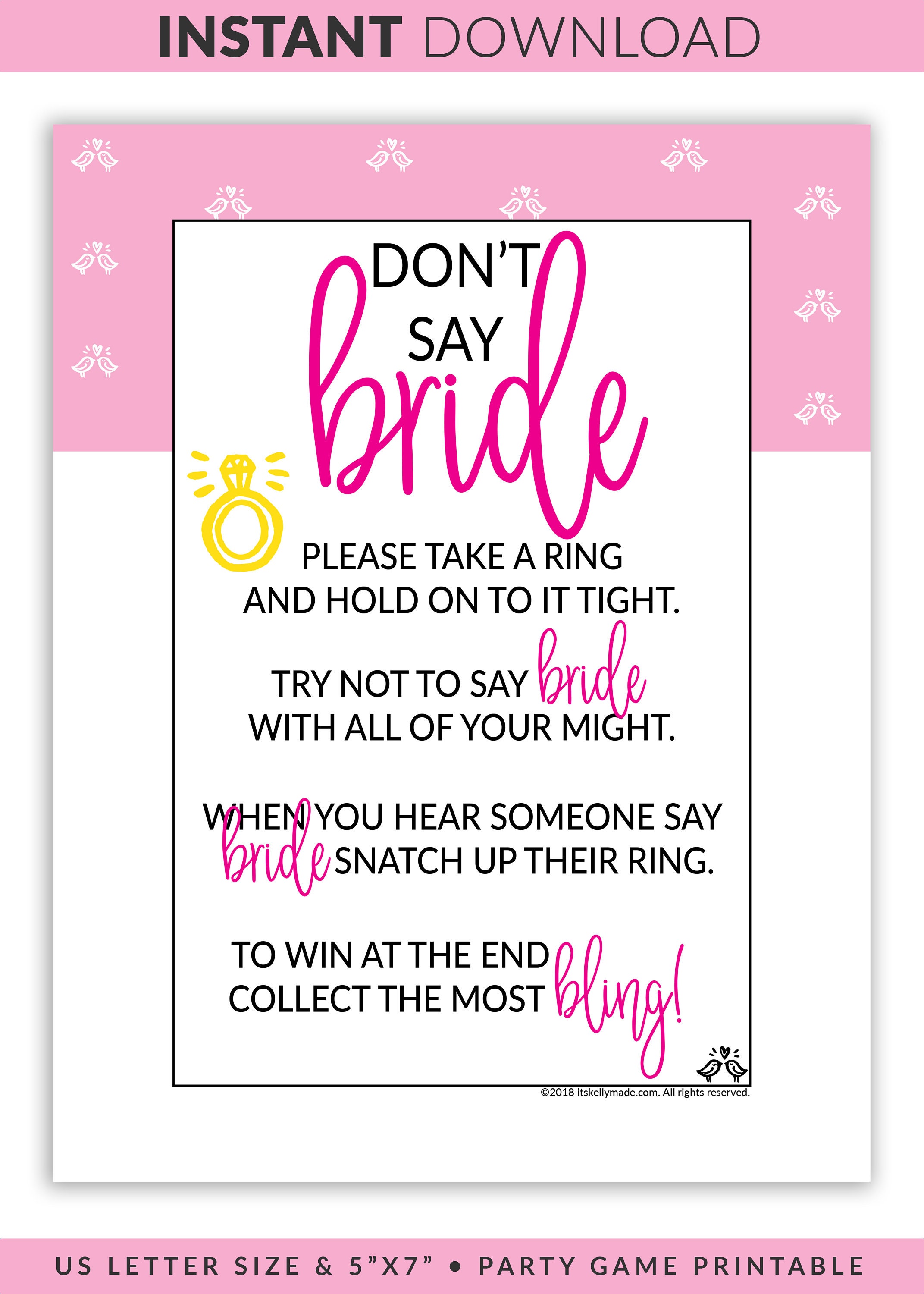Don't Say Bride Printable Don't Say Bride Sign Bridal Shower Game ...
