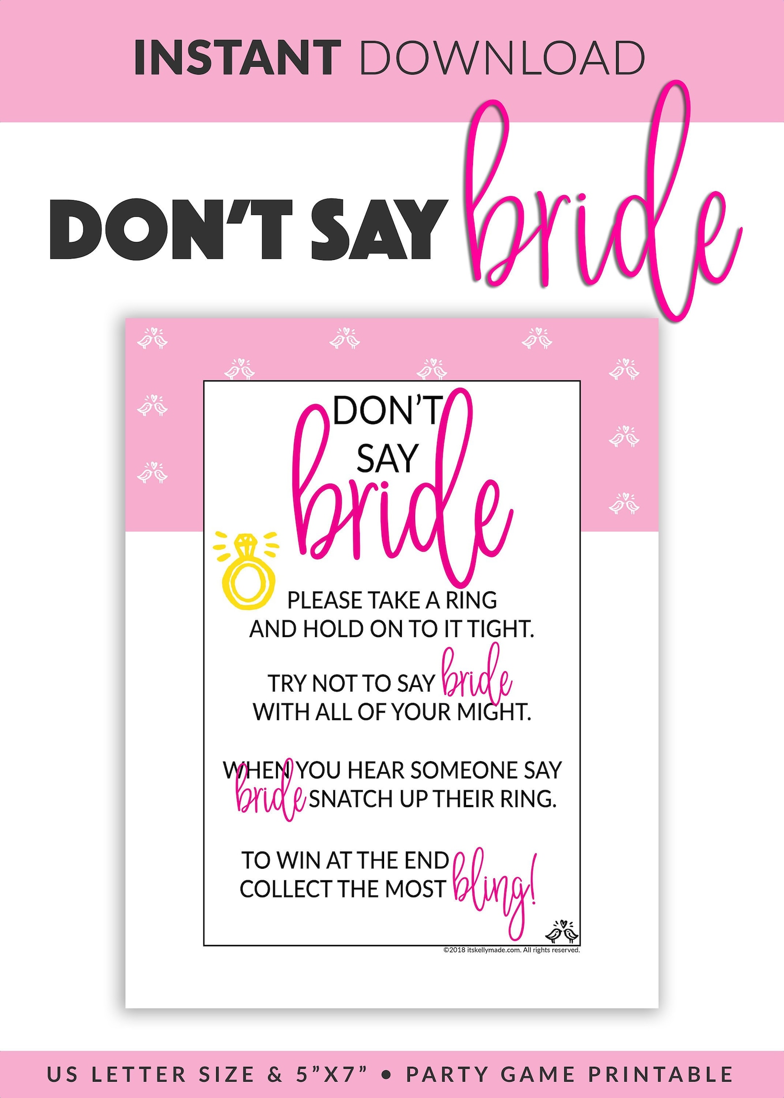 Don't Say Bride | Printable Don't Say Bride Sign | Bridal Shower Game ...