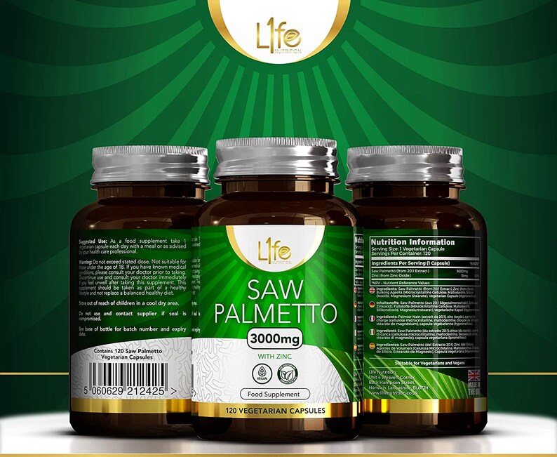L1fe Nutrition Saw Palmetto & Zinc Capsules 3000mg Sawpalmetto Extract
