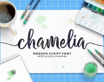 70% OFF SALE Modern Calligraphy Font, Chamelia Font, Calligraphy Typeface, Hand Lettered Font, Watercolor Font, Wedding Font, Swashes Font