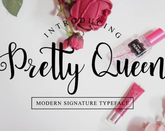 70% OFF SALE Modern Calligraphy Font, Pretty Queen Font, Calligraphy Typeface Download, Hand Lettered Font, Watercolor Font, Wedding Font