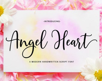 70% OFF SALE Modern Calligraphy Font, Angel Heart Script Font, Calligraphy Typeface, Handwritten Font, Hand Lettered Font, Watercolor Font