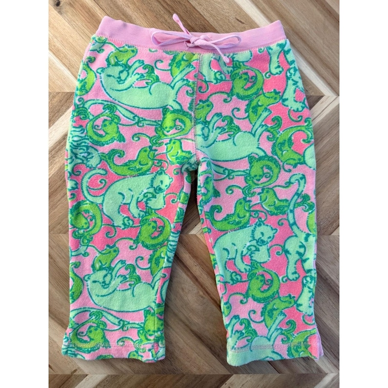 Vtg 90s Lilly Pulitzer Baby Girl 6/12 Pink Green Lion & Fish Pants White label image 1