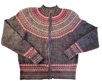 VTGTiara International Women M Fair Isle Zip Up Mock Neck Sweater Knit Nordic