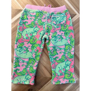 Vtg 90s Lilly Pulitzer Baby Girl 6/12 Pink Green Lion & Fish Pants White label image 2