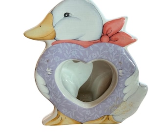 VTG 90s Ceramic Duck Picture Frame Heart Bow Photo Spring Cottagecore Easter