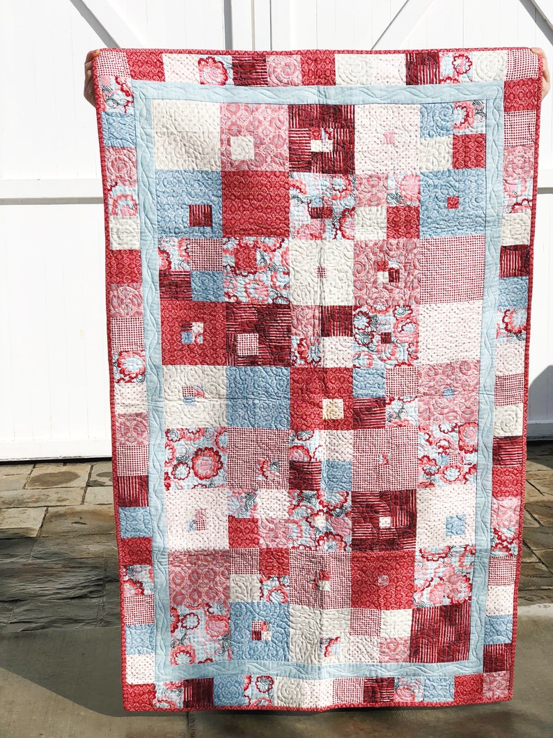 Patchwork Lap Quilt Baby Girl Crib Quilt Pink And Blue Etsy